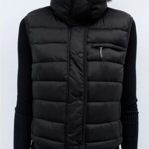 Zara Black Quilted Hooded Puffer Vest